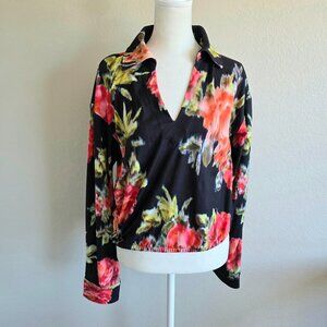 NEW Steve Madden Top Shirt Artsy Floral Print Long Sleeve Soft Stretch Size M